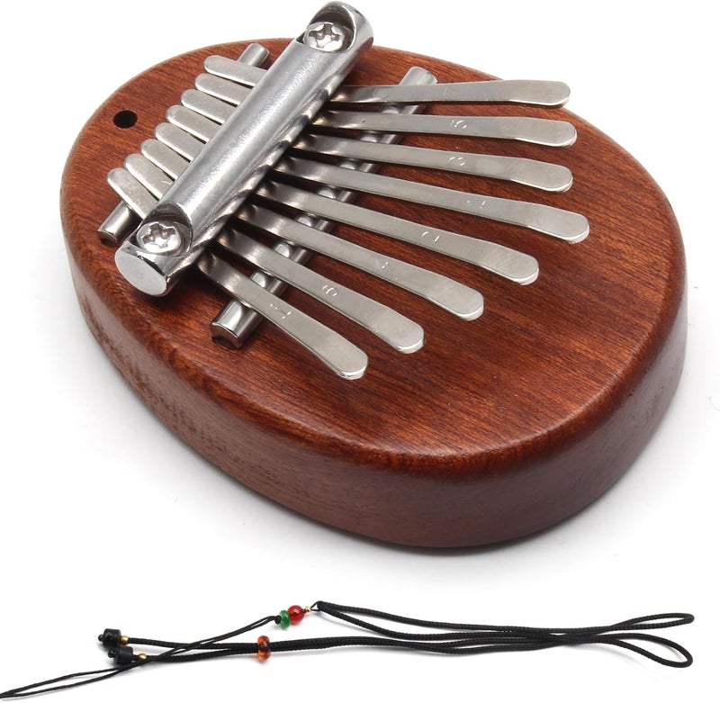 Uenhoy Mini Wood Kalimba Thumb Piano 8 Keys Finger Thumb Piano Musical Instruments, Portable Wooden Mbira Finger Piano for Piano Beginners, Oval - Image 2